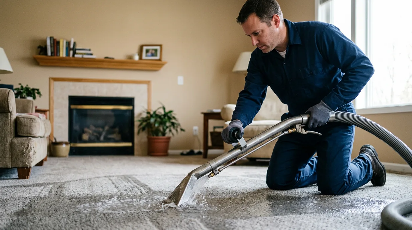 Water damage restoration technician working near Swaledale, IA